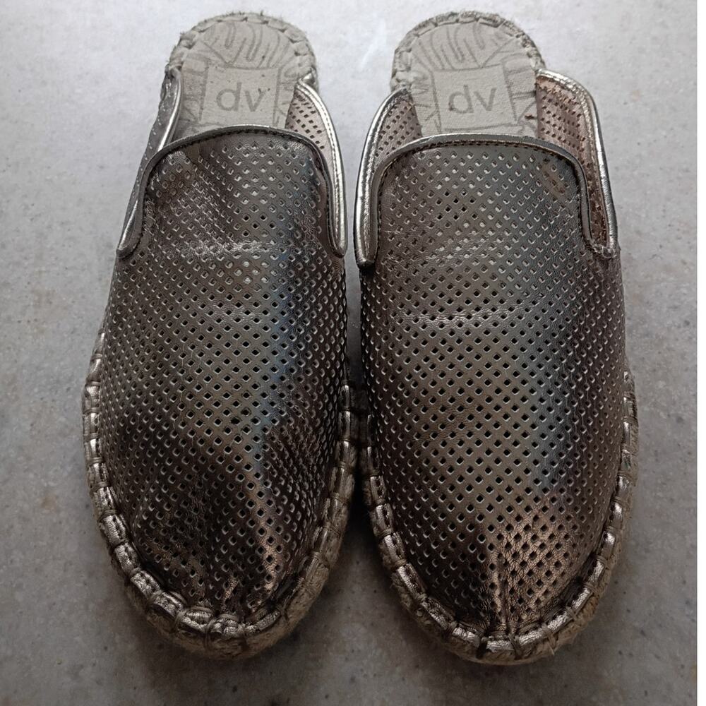 Bronze Metallic Espadrille Mules Size 7 Perforated Slip On Resort Boho Flats
